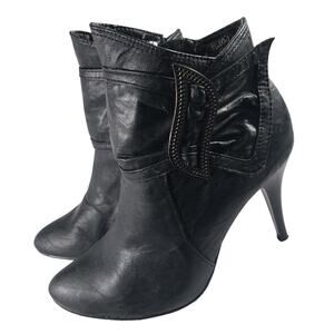 HENRY FERRARA! BLACK TEXTURED VEGAN LEATHER BOW WRAPPED SIDE ANKLE BOOTS!SZ 8.5M